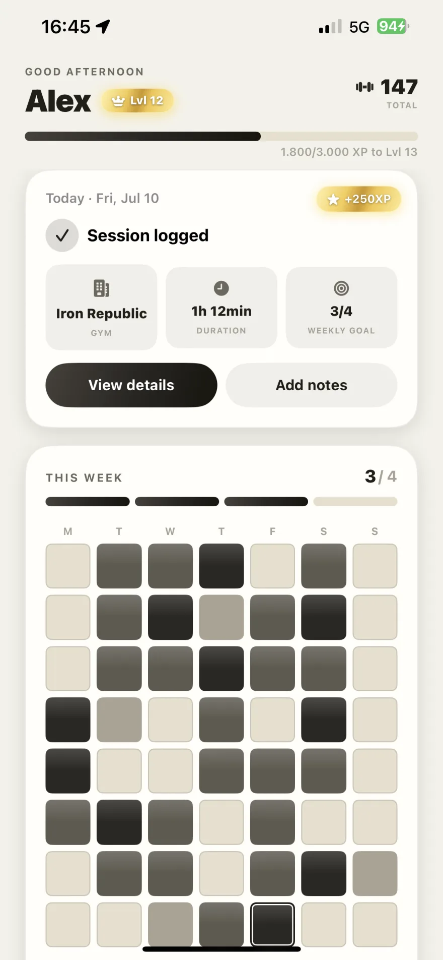 Weekly gym goal progress in GymRhythm